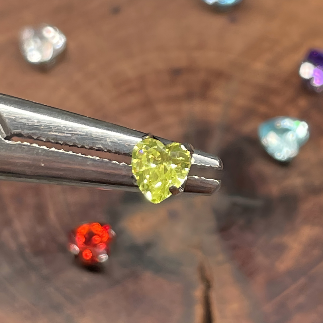 Titanium 4mm Heart Stud - Threaded Zirconia Earrings (F-136) FULL COLOR