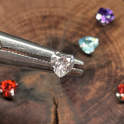 Titanium 4mm Heart Stud - Threaded Zirconia Earrings (F-136) FULL COLOR