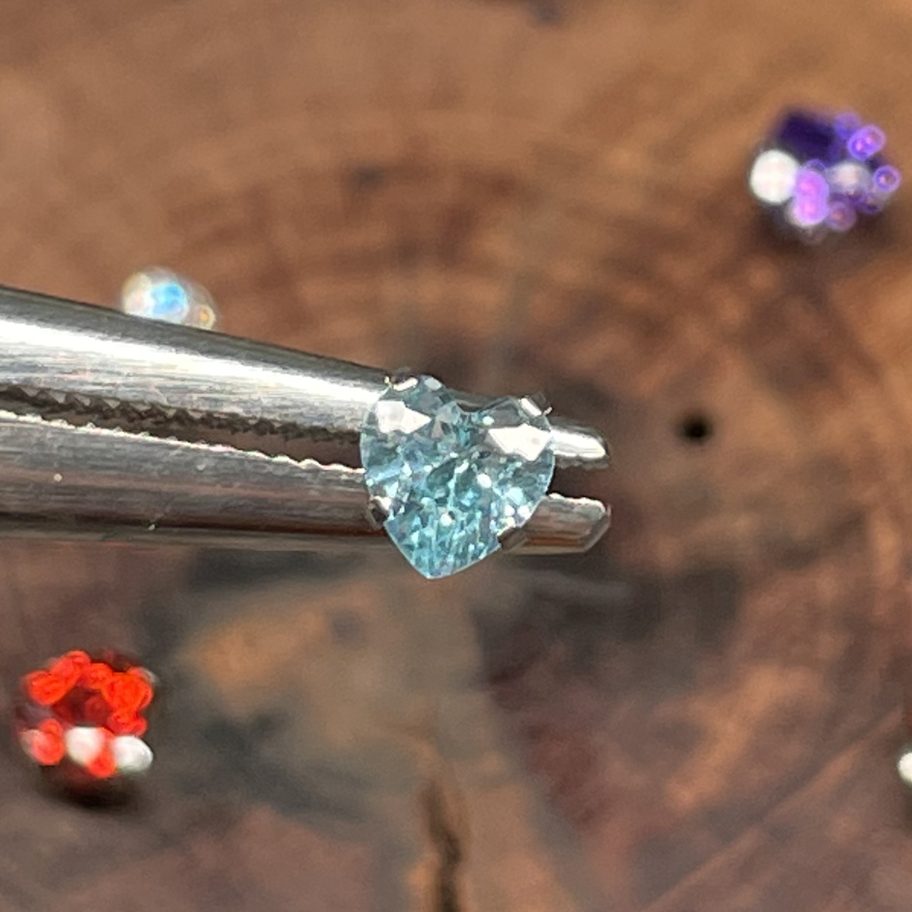 Titanium 4mm Heart Stud - Threaded Zirconia Earrings (F-136) FULL COLOR