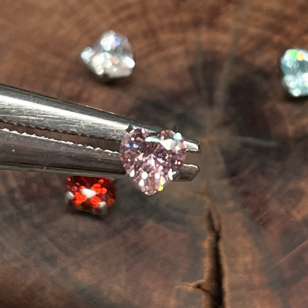 Titanium 4mm Heart Stud - Threaded Zirconia Earrings (F-136) FULL COLOR