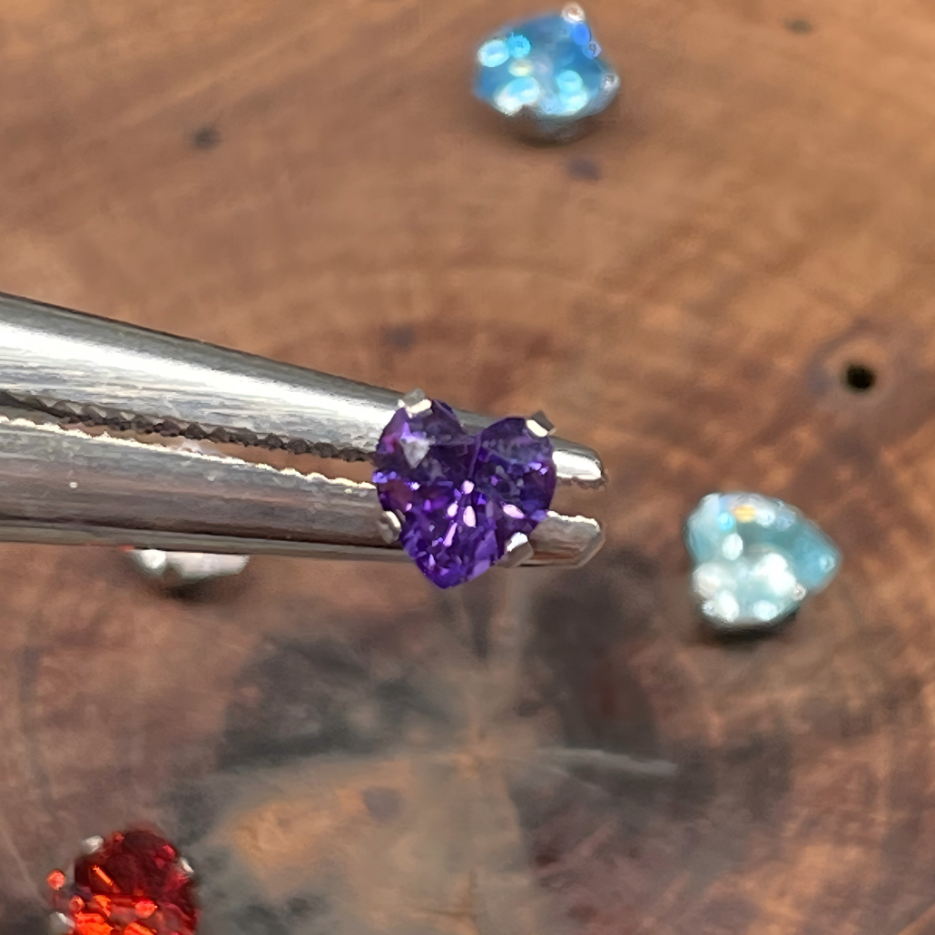 Titanium 4mm Heart Stud - Threaded Zirconia Earrings (F-136) FULL COLOR