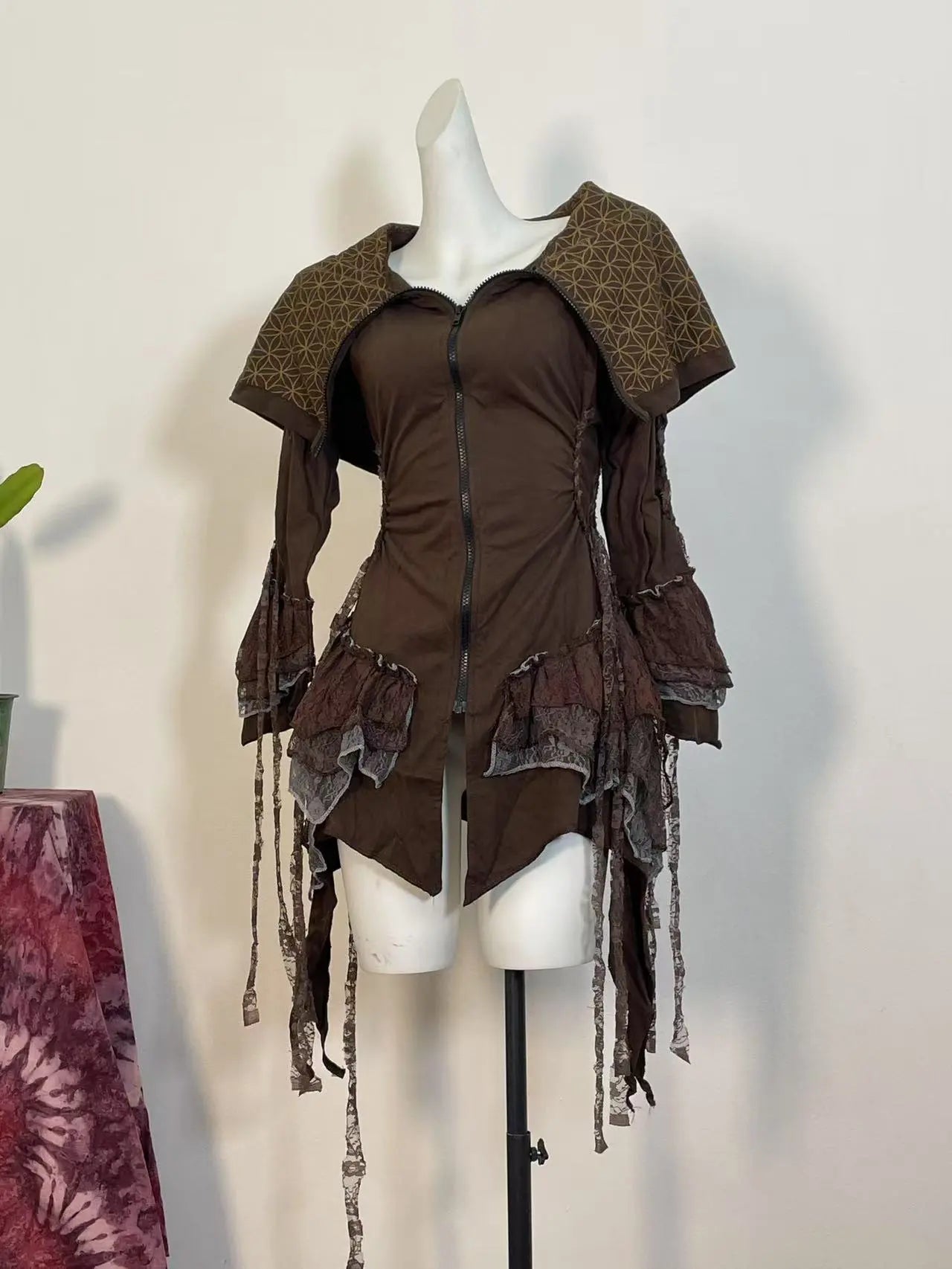 [Dune Melody] Brown Fringe Witch Top + Lace Fairy Embroidered Skirt Set (Final Sale / No Returns or Exchanges) · Milk Tea Brown Skirt