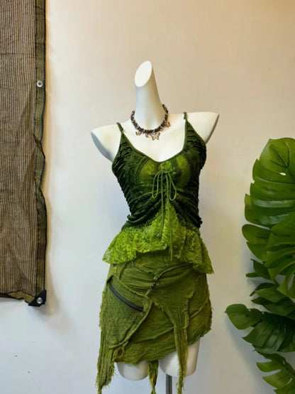 Winds of the Wilderness | Nepal Hand-Dyed Tie-Dye Set: (Final Sale / No Returns or Exchanges)Fairy-Style Camisole & Skirt
