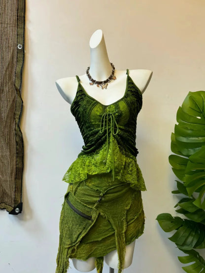 Winds of the Wilderness | Nepal Hand-Dyed Tie-Dye Set: (Final Sale / No Returns or Exchanges)Fairy-Style Camisole & Skirt