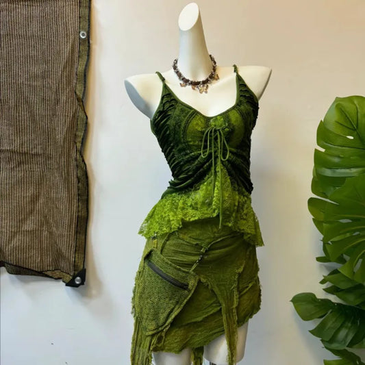 Winds of the Wilderness | Nepal Hand-Dyed Tie-Dye Set: (Final Sale / No Returns or Exchanges)Fairy-Style Camisole & Skirt