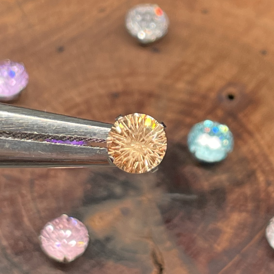 Titanium Ear Stud with Curved Prong-Set Zirconia - 6mm Firework Cut