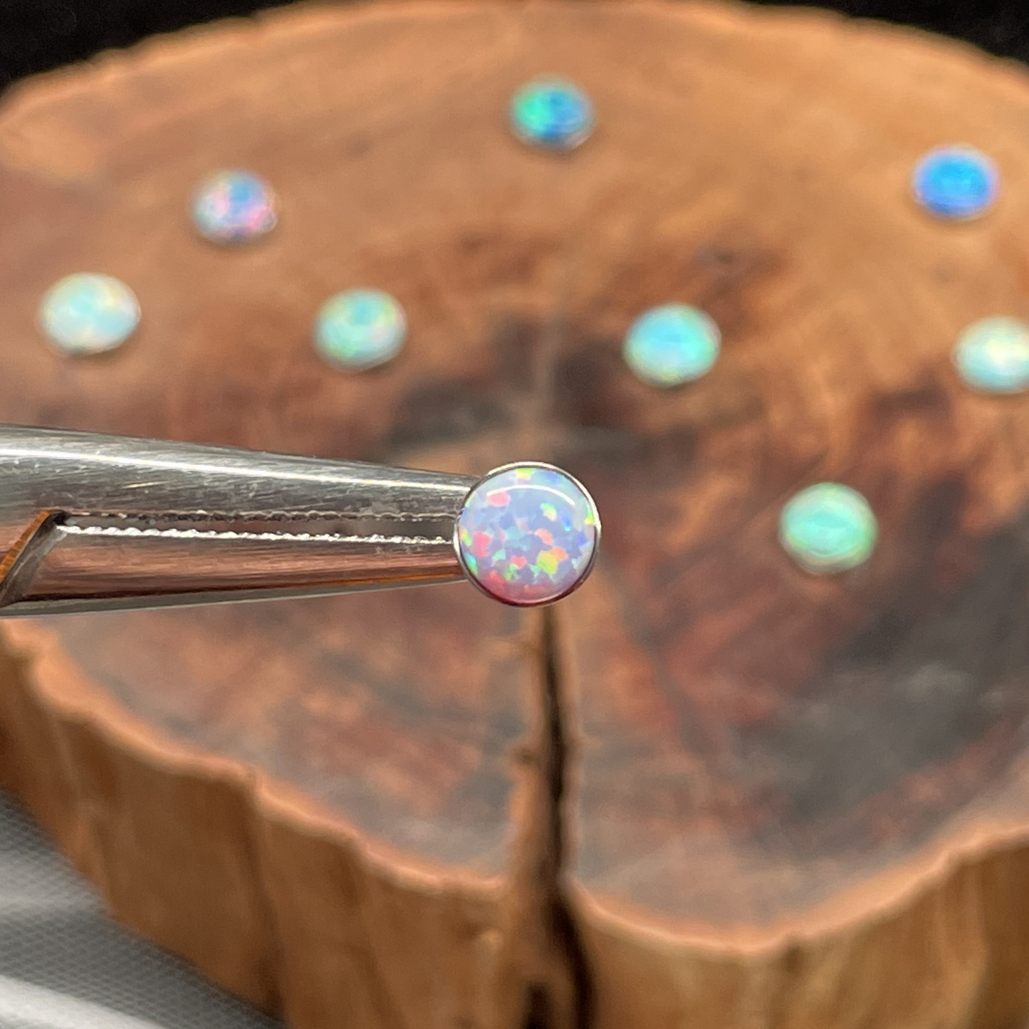 Titanium Stud | 5mm Wave-Bezel Opal Earring