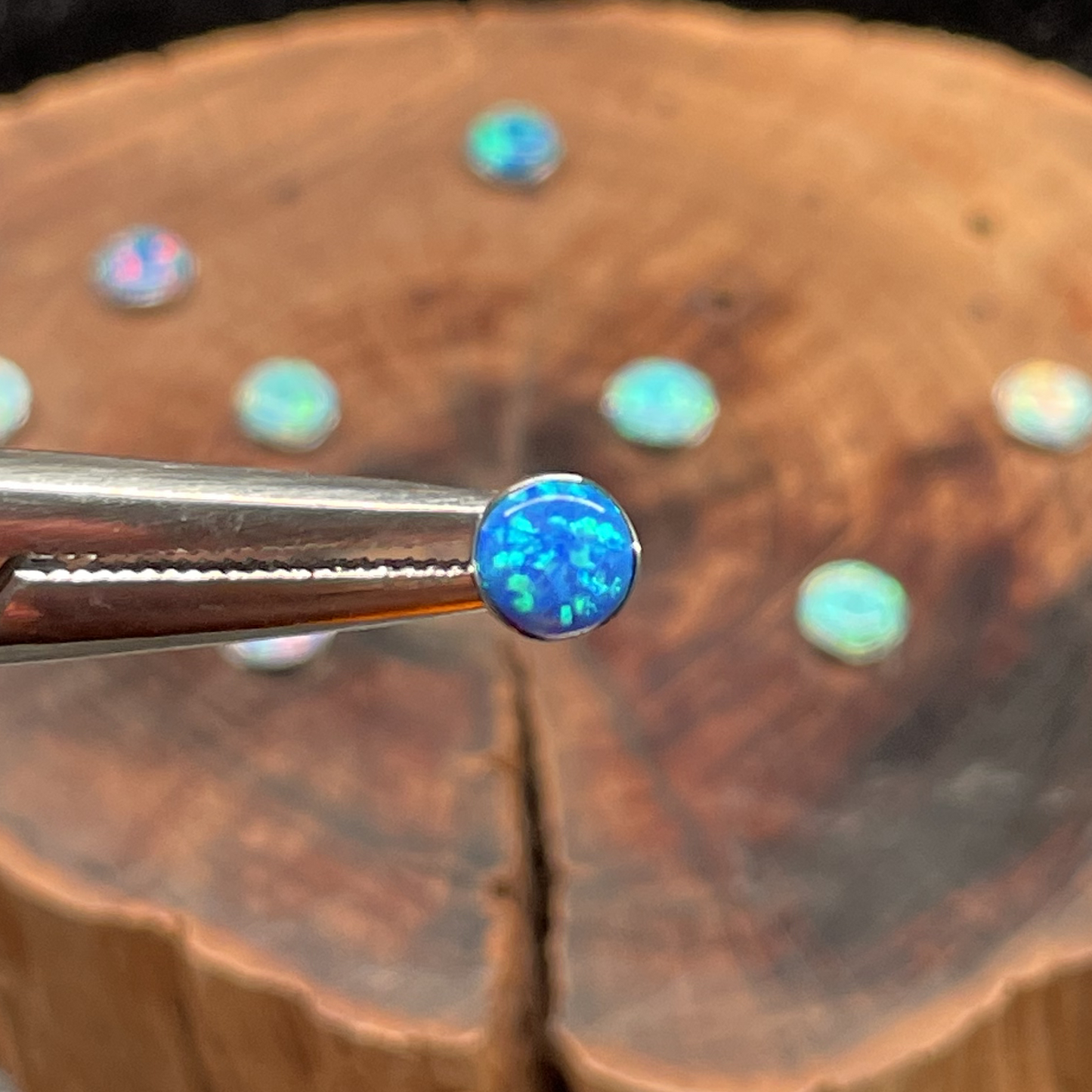 Titanium Stud | 5mm Wave-Bezel Opal Earring