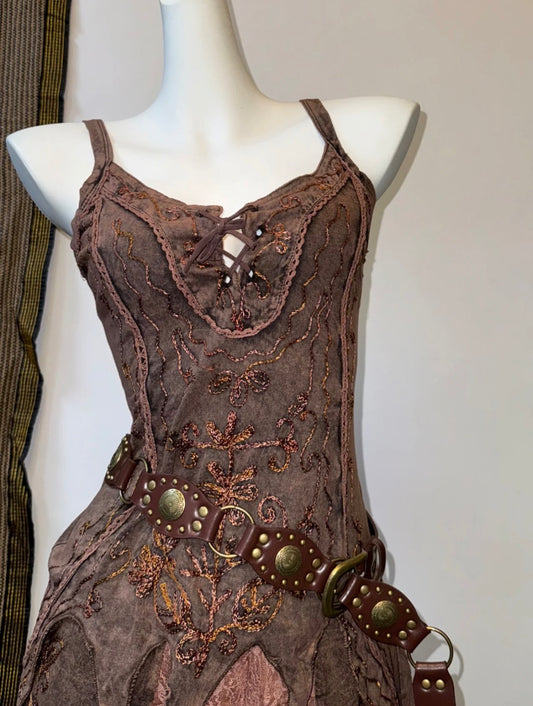 【Milk Tea Elf】Embroidered Elf Camisole & Lace Midi Skirt (Final Sale / No Returns or Exchanges)