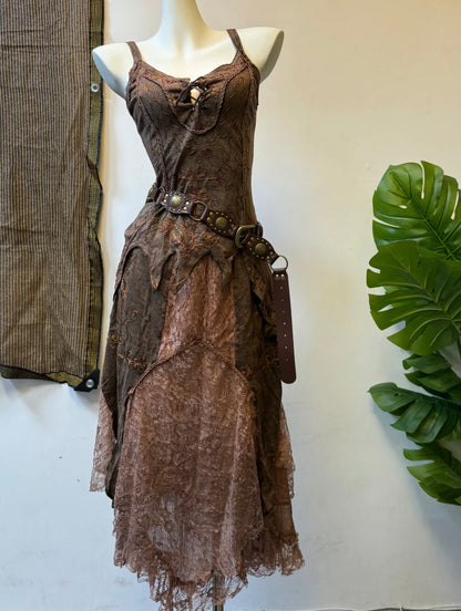 【Milk Tea Elf】Embroidered Elf Camisole & Lace Midi Skirt (Final Sale / No Returns or Exchanges)