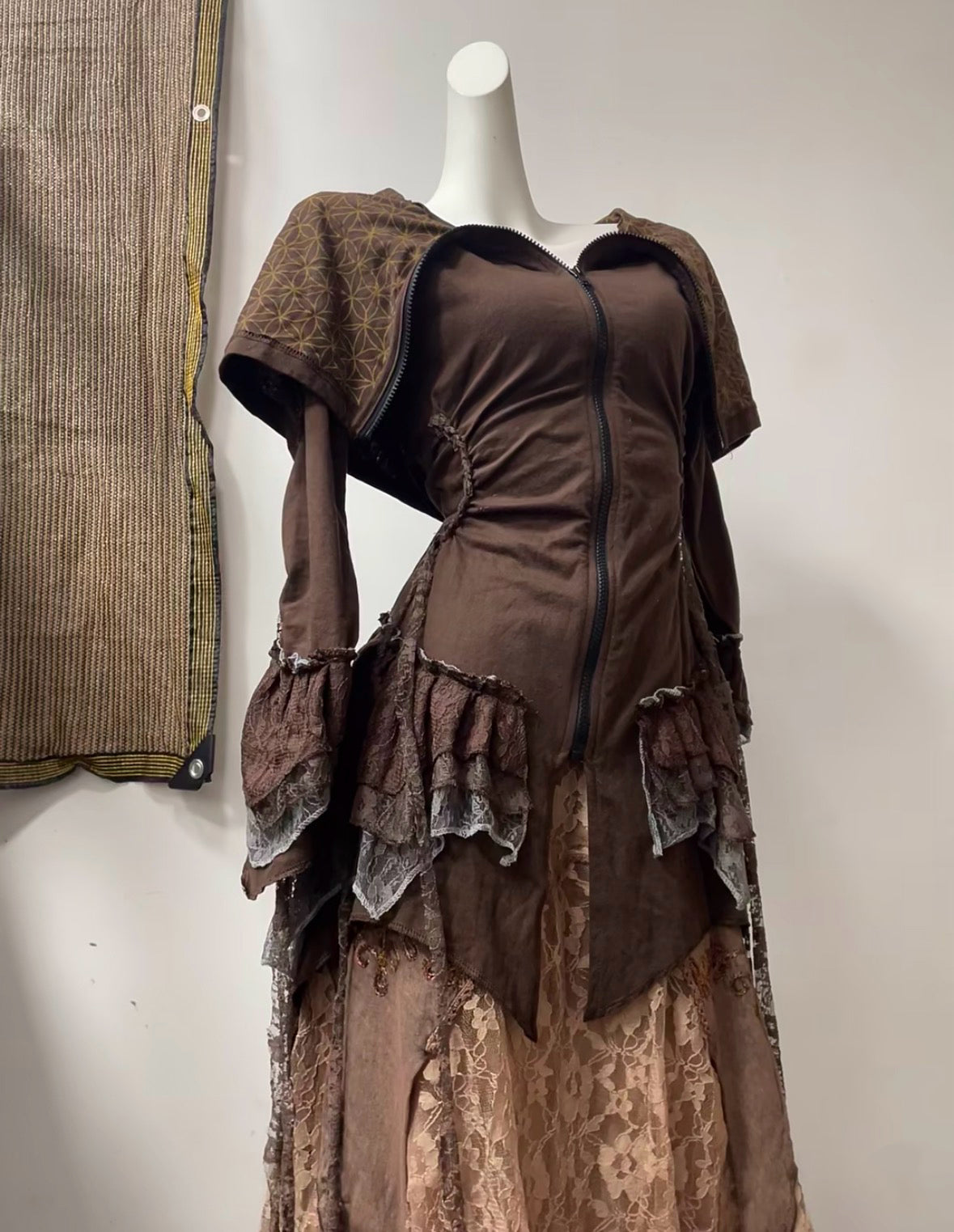 [Dune Melody] Brown Fringe Witch Top + Lace Fairy Embroidered Skirt Set (Final Sale / No Returns or Exchanges) · Milk Tea Brown Skirt