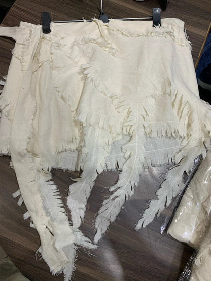[White Priestess] Nepal White Fringed Cotton-Linen Snap Button Wrap Skirt (Final Sale / No Returns or Exchanges) · Belt Sold Separately